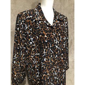 1X Plus Animal Print Brown Black Top Blouse Long Sleeve #394
